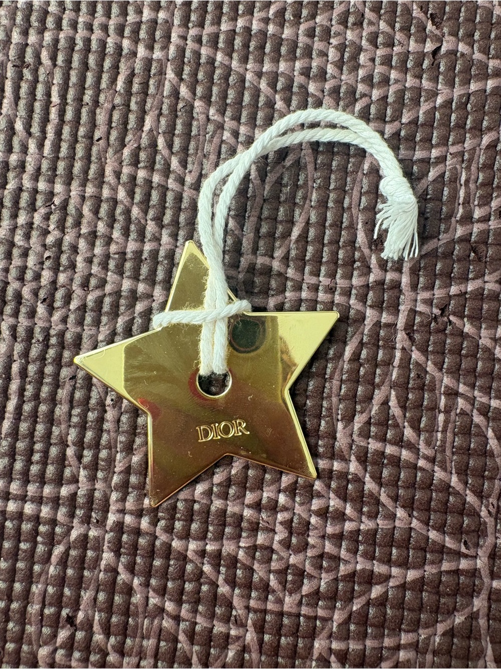 Dior Shiny Gold Star Ornament with Cream Cord